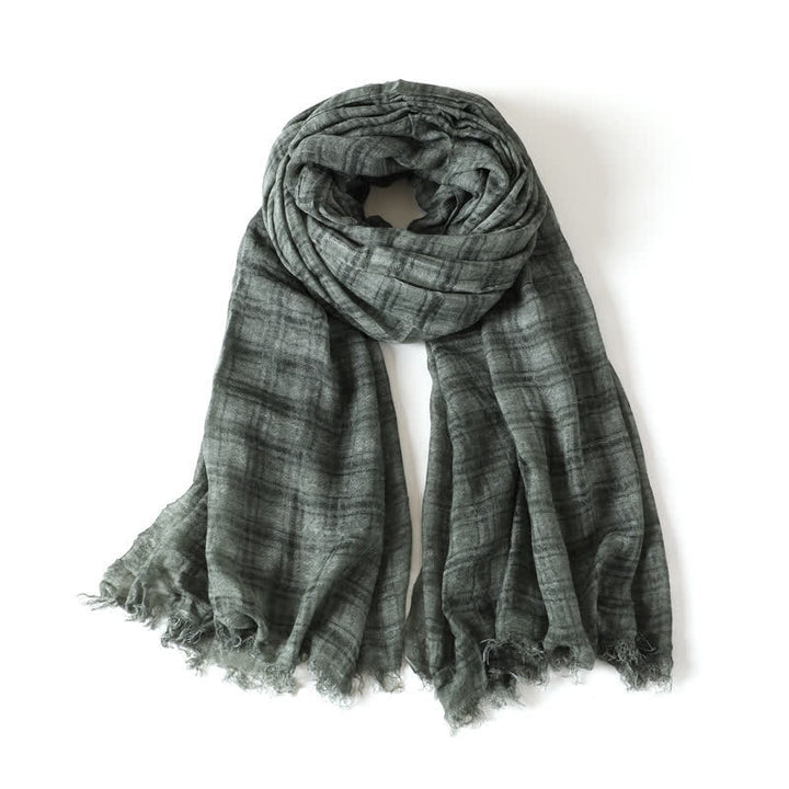 Buddha Stones Spring Fall Textured Checked Draped Men's Scarf - DarkOliveGreen - image 7