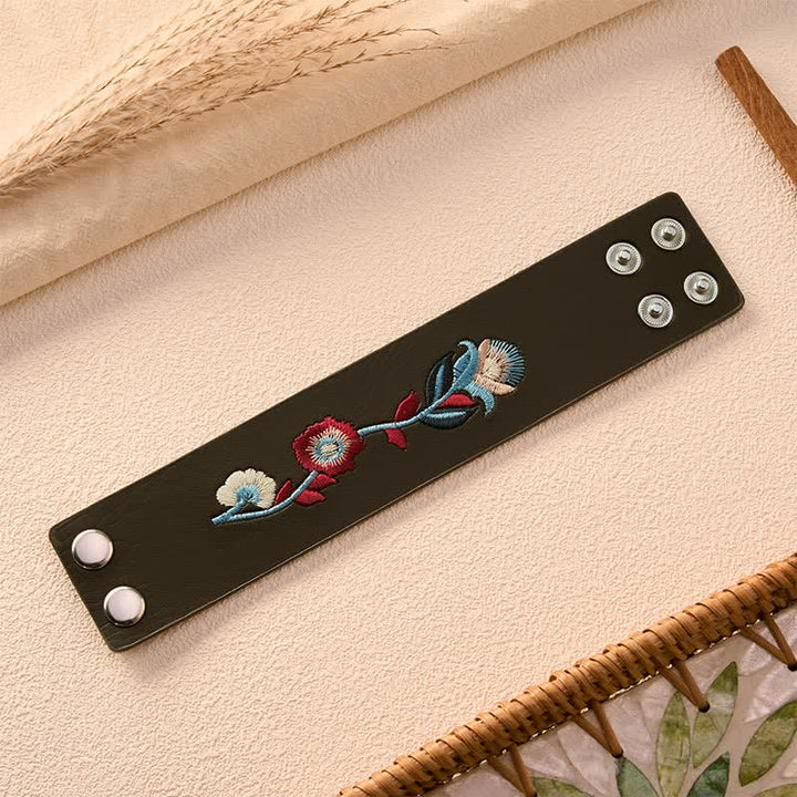 Buddha Stones Vintage Floral Rose Butterfly Embroidered Leather Buckle Bracelet - image 14