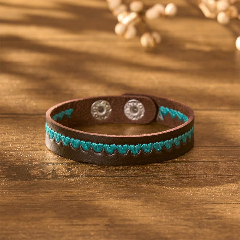 Buddha Stones Adjustable Leather Love Heart Embroidered Protection Buckle Bracelet - image 1