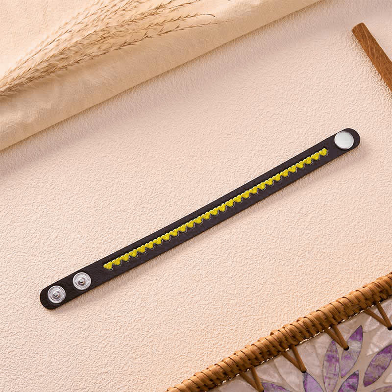 Buddha Stones Adjustable Leather Love Heart Embroidered Protection Buckle Bracelet - image 13
