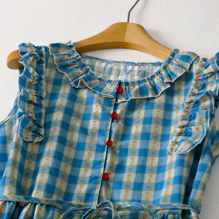 Buddha Stones Summer Button-Up Drawstring Gingham Women's Summer Sleeveless Dress With Pockets - image 2