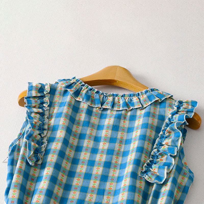 Buddha Stones Summer Button-Up Drawstring Gingham Women's Summer Sleeveless Dress With Pockets - image 7