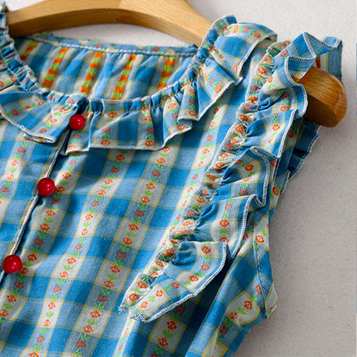 Buddha Stones Summer Button-Up Drawstring Gingham Women's Summer Sleeveless Dress With Pockets - image 8