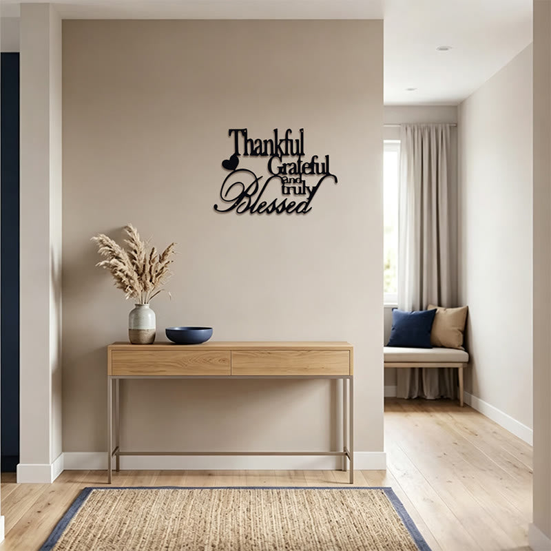 Buddha Stones Thankful Grateful Truly Blessed Matte Black Metal Wall Decor - image 14