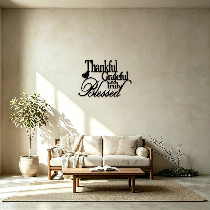 Buddha Stones Thankful Grateful Truly Blessed Matte Black Metal Wall Decor - image 15