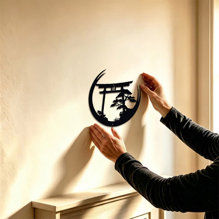 Buddha Stones Matte Black Torii And Pine Metal Meaningful Symbols Wall Art - image 1