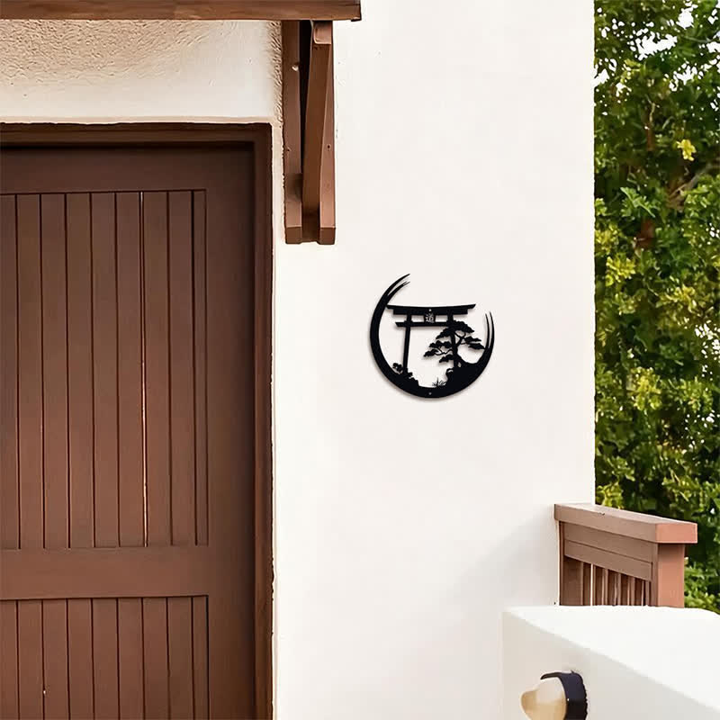 Buddha Stones Matte Black Torii And Pine Metal Meaningful Symbols Wall Art - image 3