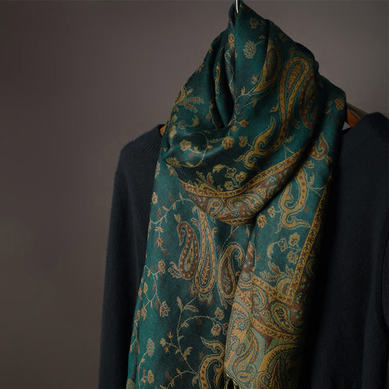Buddha Stones Tibetan Cashew Flower Vine Print Tassels Shawl Fall Winter Soft Scarf Wrap - image 3