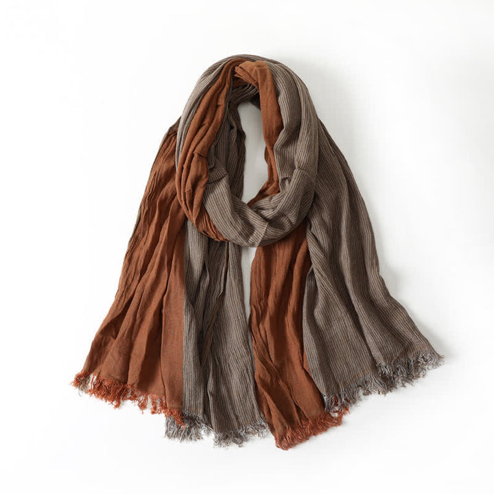 Buddha Stones Spring Fall Two Tone Olive Brown Crinkled Tassel Women's Scarf - Chocolate - image 5