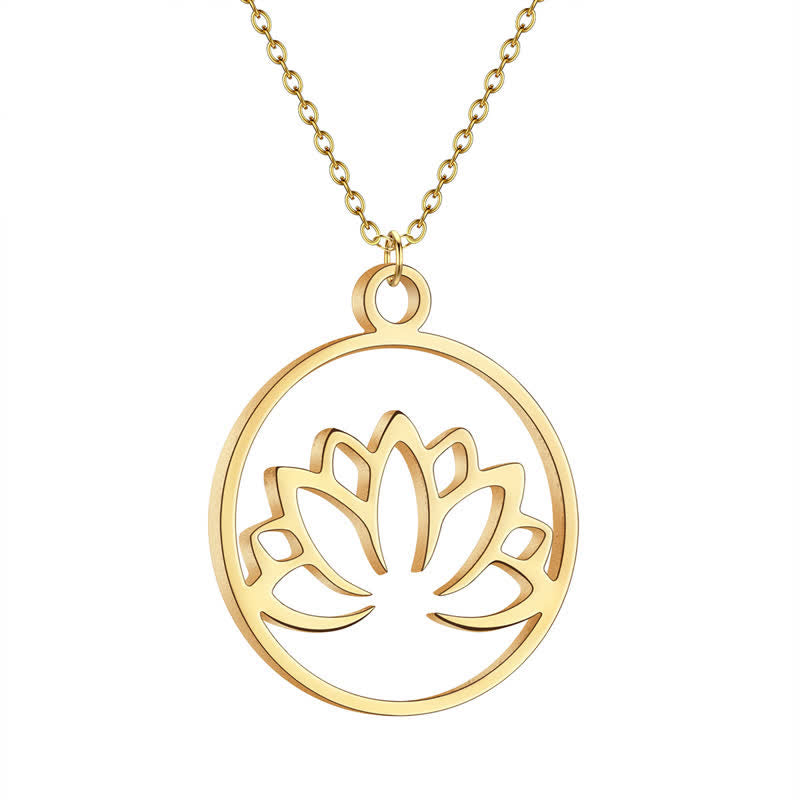 Buddha Stones Round Cutout Lotus Titanium Steel Protection and Enlightenment Necklace - image 5