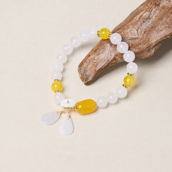 Buddha Stones Elegant White Chalcedony Black Agate Floral Drop Bracelet - Yellow Agate(Courage ♥ Happiness) - image 4
