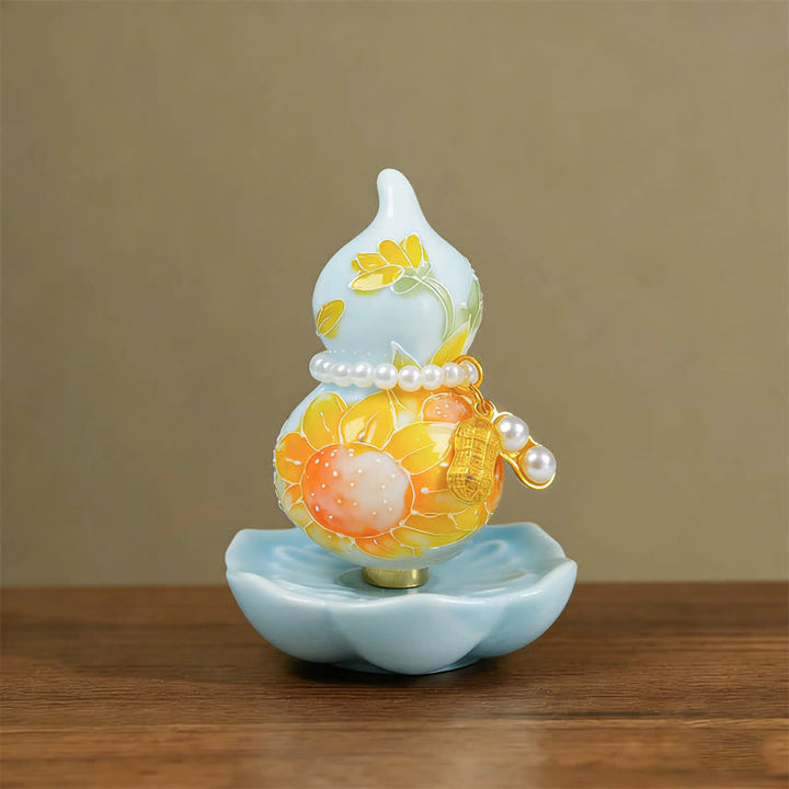 Buddha Stones Hand-Painted Ceramic Peony Gourd Prosperity Mindful Living Decor - Facing the Sun Blooming - Approx. 6*8cm(Random accessory) - image 3
