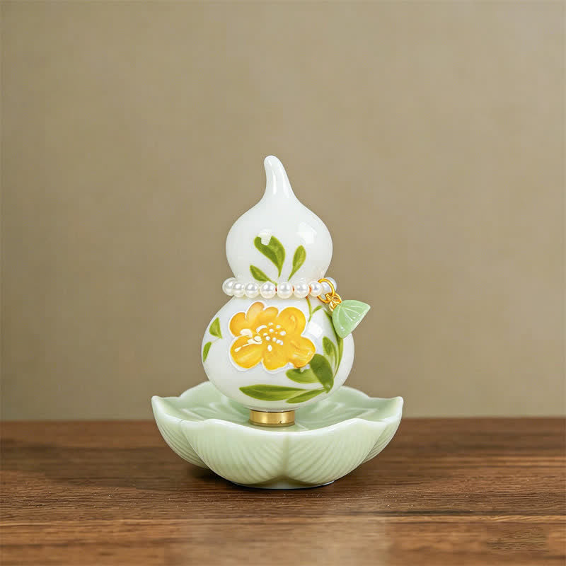 Buddha Stones Hand-Painted Ceramic Peony Gourd Prosperity Mindful Living Decor - Golden Tangerine Blessing - Approx. 6*8cm(Random accessory) - image 4