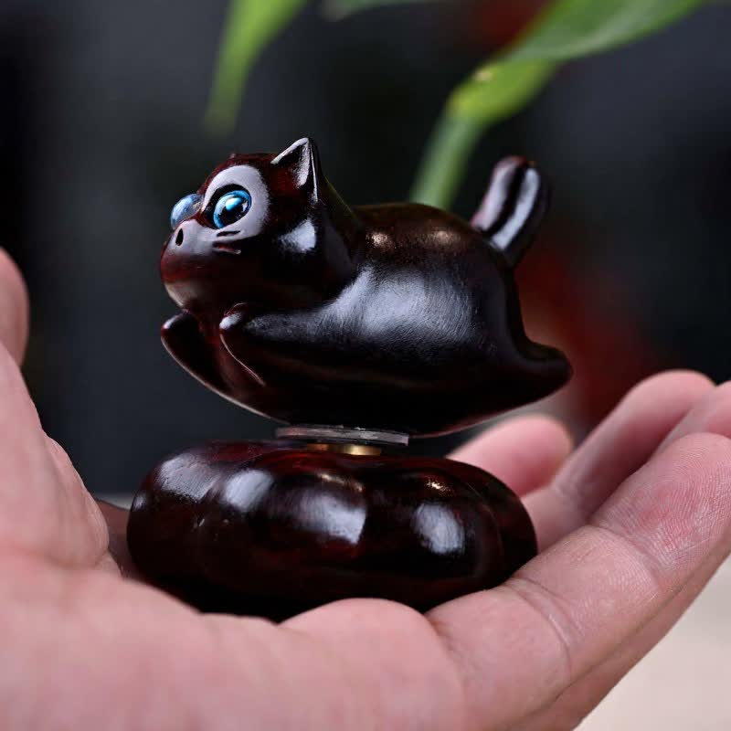 Buddha Stones Sandalwood Rotating Small Cat Tea Pet Meditation Cute Animal Decor - image 9