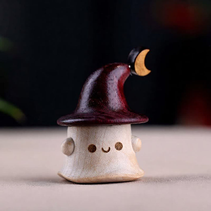 Buddha Stones Maple Wood Hand Carved Elf Figurine Star Moon Cute Animal Decor - Maple Wood Elf - Moon Style - 5 x 3.8 x 3.5 cm - image 2