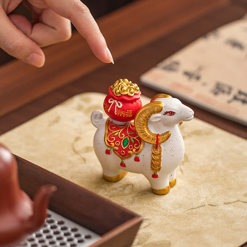 Buddha Stones Resin Zodiac Goat Sheep With Fortune Bag For Luck Cute Animal Decor - image 17