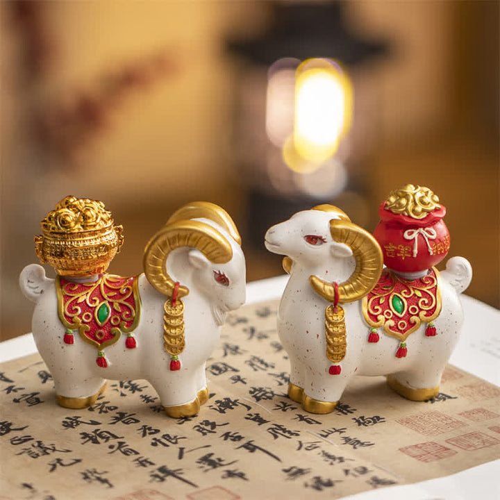 Buddha Stones Resin Zodiac Goat Sheep With Fortune Bag For Luck Cute Animal Decor - image 20