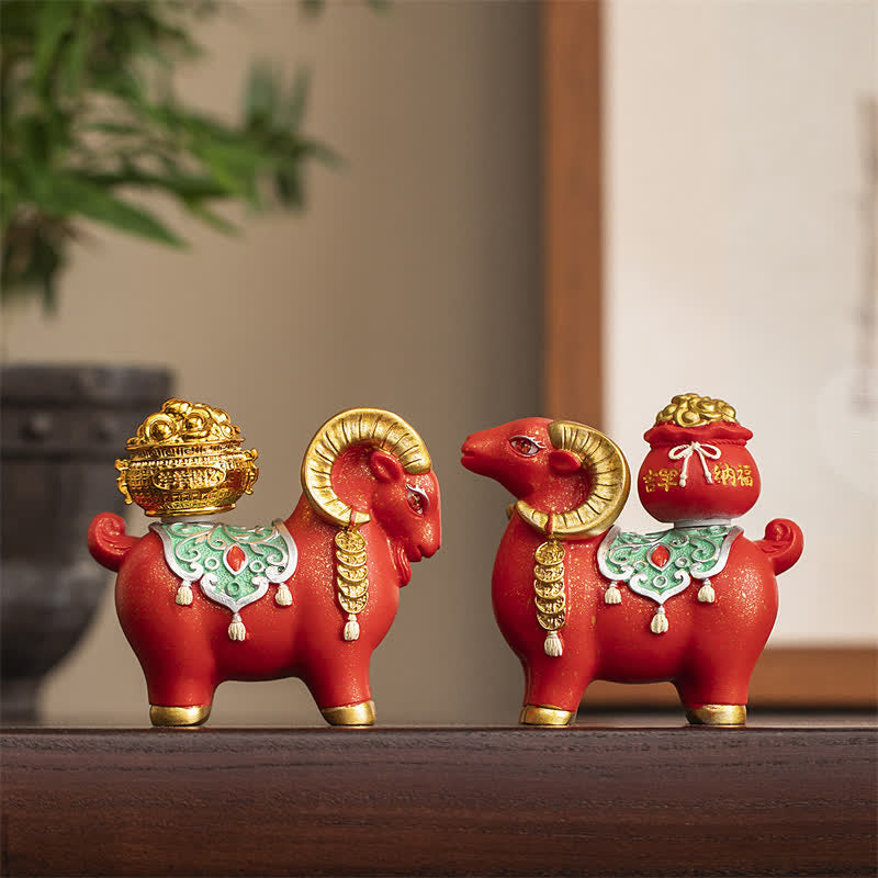 Buddha Stones Resin Zodiac Goat Sheep With Fortune Bag For Luck Cute Animal Decor - image 12