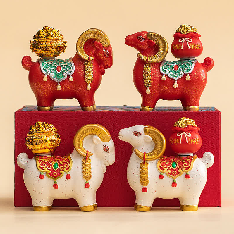 Buddha Stones Resin Zodiac Goat Sheep With Fortune Bag For Luck Cute Animal Decor - image 21