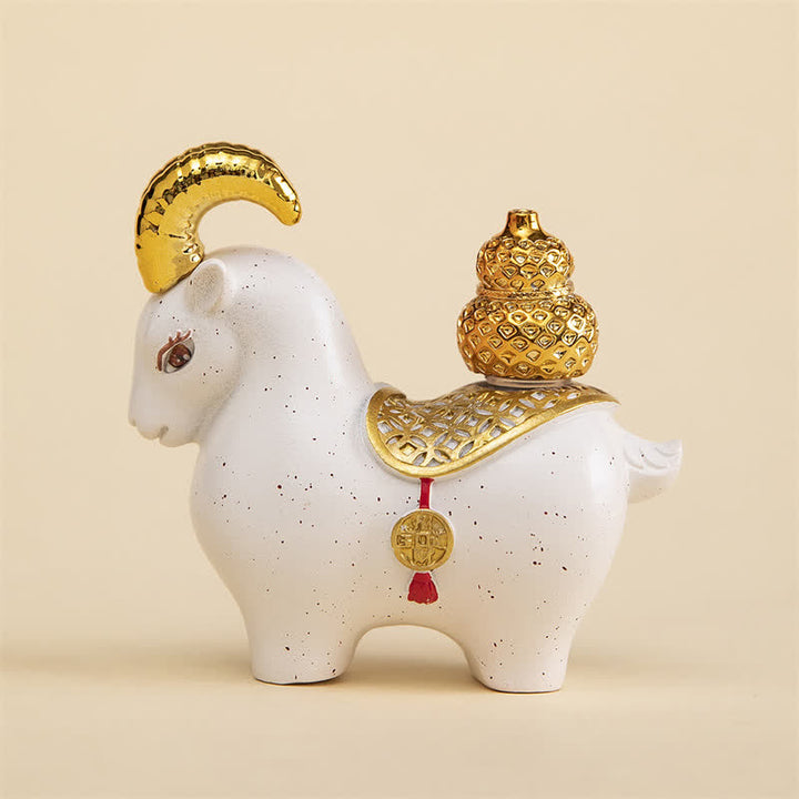 Buddha Stones Resin Zodiac Goat Sheep Prosperity Ingot Gourd Desk Accent Cute Animal Decor - White Goat Gourd - image 16
