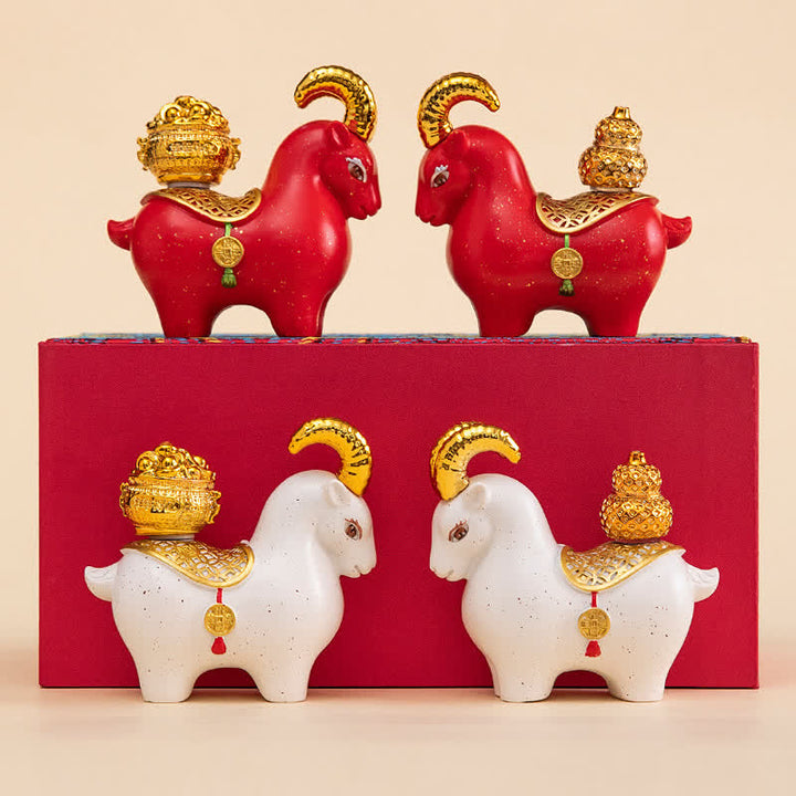 Buddha Stones Resin Zodiac Goat Sheep Prosperity Ingot Gourd Desk Accent Cute Animal Decor - image 19