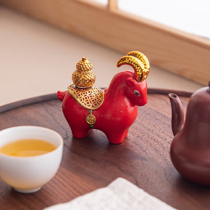 Buddha Stones Resin Zodiac Goat Sheep Prosperity Ingot Gourd Desk Accent Cute Animal Decor - image 11