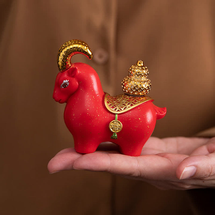 Buddha Stones Resin Zodiac Goat Sheep Prosperity Ingot Gourd Desk Accent Cute Animal Decor - image 10