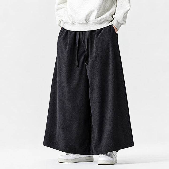 Buddha Stones Fall Winter Simple Classic Drawstring Solid Corduroy Ankle Pants Men's Wide Leg Pants With Pockets - image 13