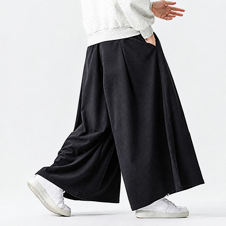Buddha Stones Fall Winter Simple Classic Drawstring Solid Corduroy Ankle Pants Men's Wide Leg Pants With Pockets - image 11
