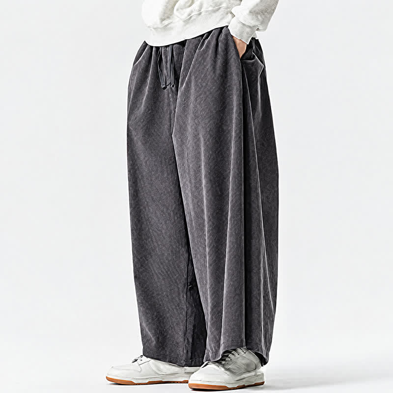 Buddha Stones Fall Winter Simple Classic Drawstring Solid Corduroy Ankle Pants Men's Wide Leg Pants With Pockets - image 28