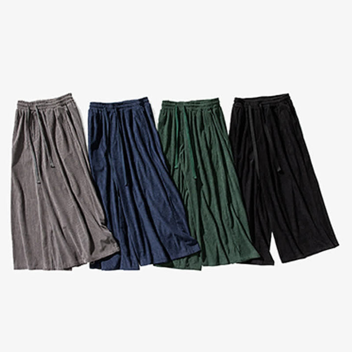 Buddha Stones Fall Winter Simple Classic Drawstring Solid Corduroy Ankle Pants Men's Wide Leg Pants With Pockets - image 30