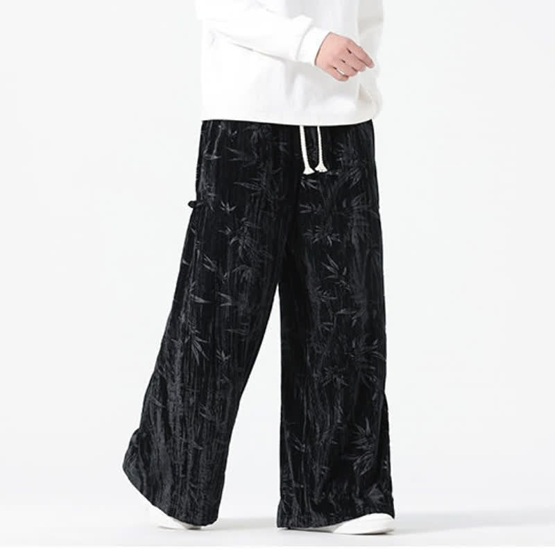 Buddha Stones Fall Winter Casual Boho Drawstring Abstract Bamboo Long Pants Men's Straight Leg Pants With Pockets - image 12