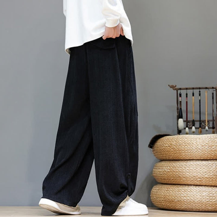 Buddha Stones Fall Winter Casual Boho Drawstring Solid Long Pants Corduroy Men's Harem Pants With Pockets - image 17