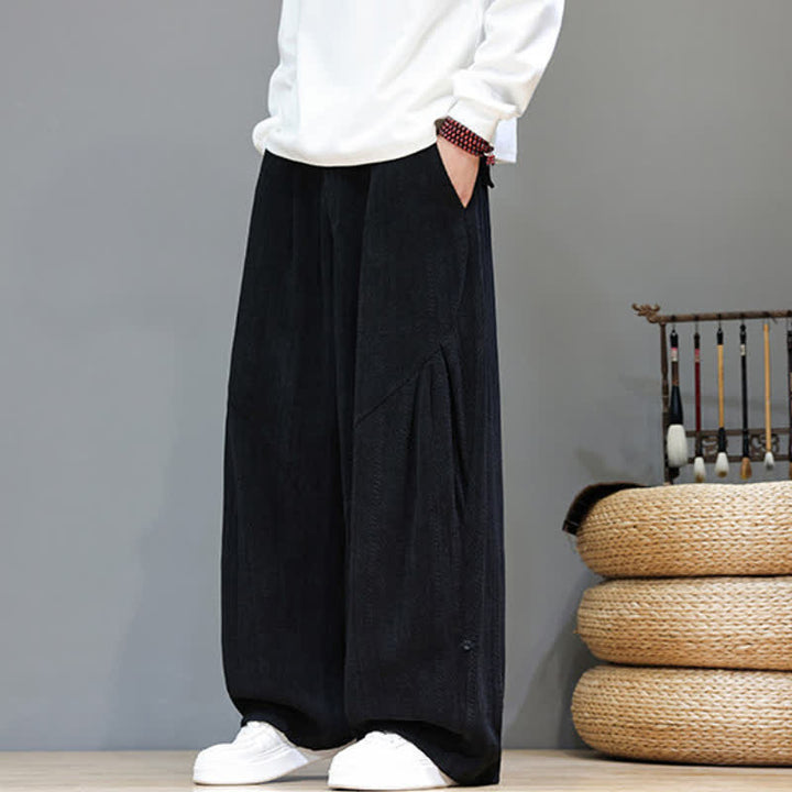Buddha Stones Fall Winter Casual Boho Drawstring Solid Long Pants Corduroy Men's Harem Pants With Pockets - image 16