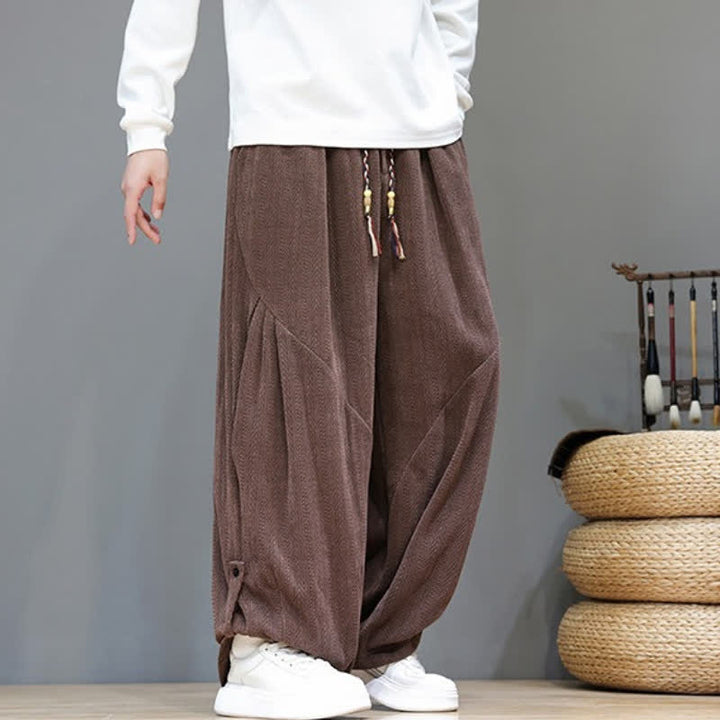 Buddha Stones Fall Winter Casual Boho Drawstring Solid Long Pants Corduroy Men's Harem Pants With Pockets - image 5