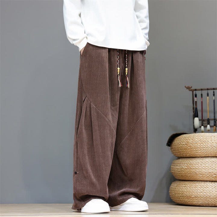 Buddha Stones Fall Winter Casual Boho Drawstring Solid Long Pants Corduroy Men's Harem Pants With Pockets - image 1