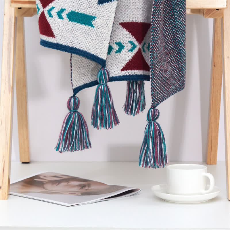 Buddha Stones Spring Fall Boho Geometric Tassel Knit Women's Shawl - image 1