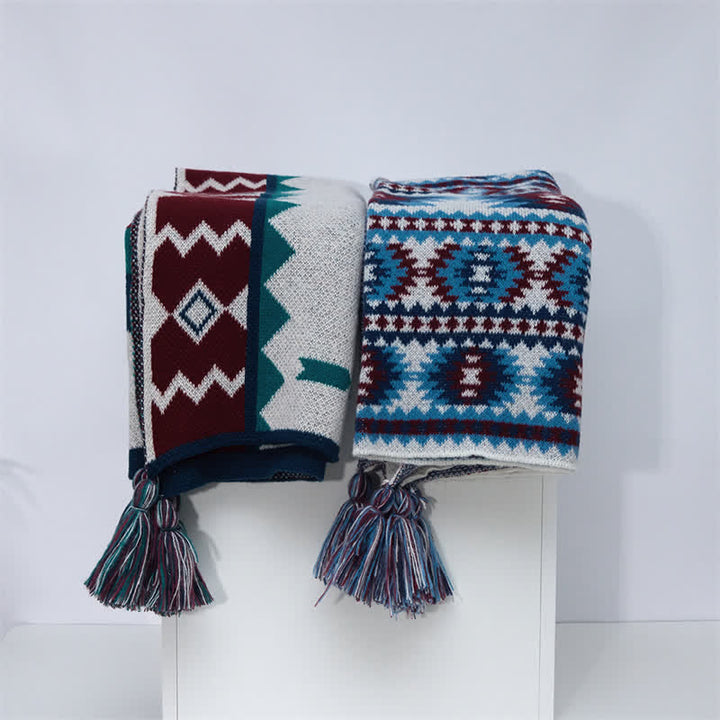 Buddha Stones Spring Fall Boho Geometric Tassel Knit Women's Shawl - image 8