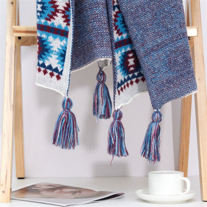 Buddha Stones Spring Fall Boho Geometric Tassel Knit Women's Shawl - image 7