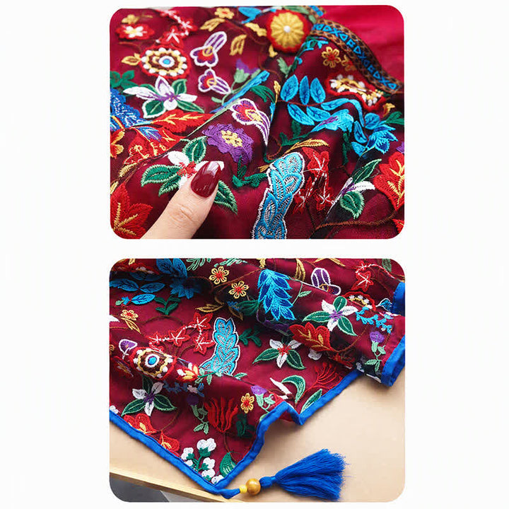 Buddha Stones Spring Fall Boho Embroidered Floral Tassel Thin Women's Shawl - image 9