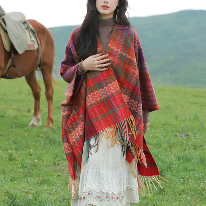 Buddha Stones Fall Winter Boho Wavy Stripes Tassel Style Women's Shawl - image 6