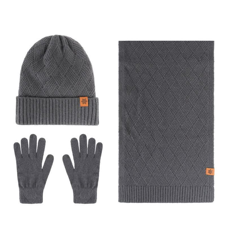 Buddha Stones 3Pcs Winter Ribbed Knit Matching Gift Set Men's Scarf Hat Gloves - 3Pcs Rhombus Dark Gray - image 16