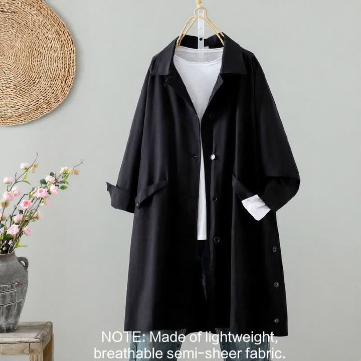 Buddha Stones Spring Fall Casual Minimalist Button-Up Solid Thin Women's Jacket With Pocket - image 12