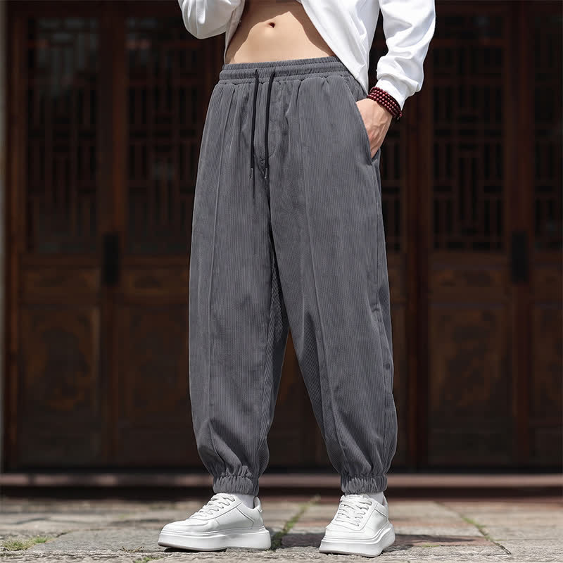 Buddha Stones Fall Winter Casual Drawstring Solid Corduroy Long Pants Men's Tapered Pants With Pockets - DimGray - US/UK/AU44, EU54 (3XL) - image 20