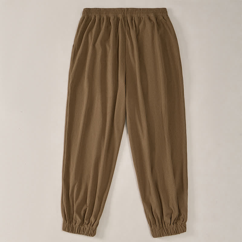 Buddha Stones Fall Winter Casual Drawstring Solid Corduroy Long Pants Men's Tapered Pants With Pockets - image 4