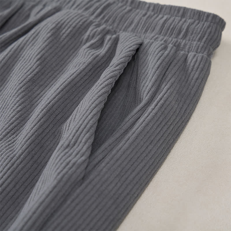 Buddha Stones Fall Winter Casual Drawstring Solid Corduroy Long Pants Men's Tapered Pants With Pockets - image 27