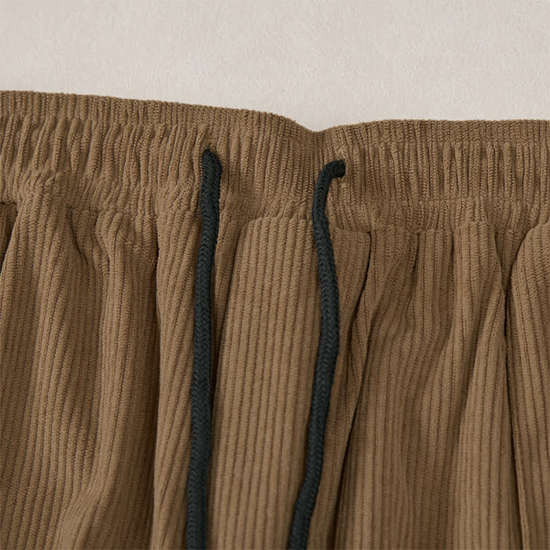 Buddha Stones Fall Winter Casual Drawstring Solid Corduroy Long Pants Men's Tapered Pants With Pockets - image 6