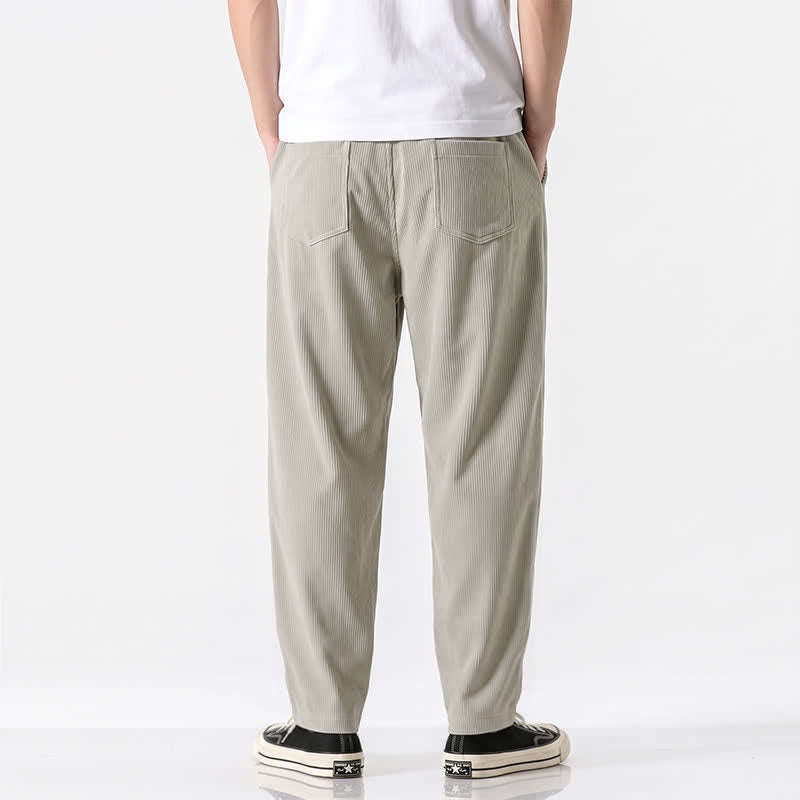 Buddha Stones Fall Winter Casual Minimalist Drawstring Solid Long Pants Corduroy Men's Tapered Pants With Pockets - image 1