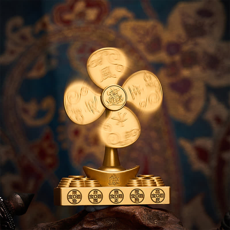 Buddha Stones Relief Carved Brass Yuanbao Pinwheel Five Emperor Coins Prosperity Wealth & Fortune Symbols - image 1