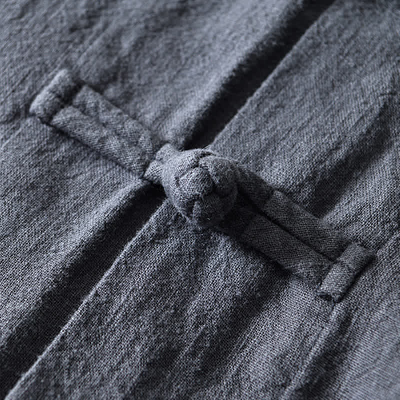 Buddha Stones Frog-Button Chinese Tang Suit Cotton Linen Men Shirt With Pockets - image 3